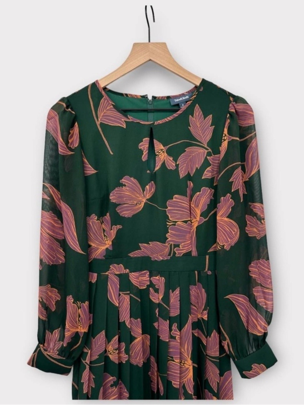 ModCloth Green Midi Dress with Pink Floral Print - Picture 3 of 7